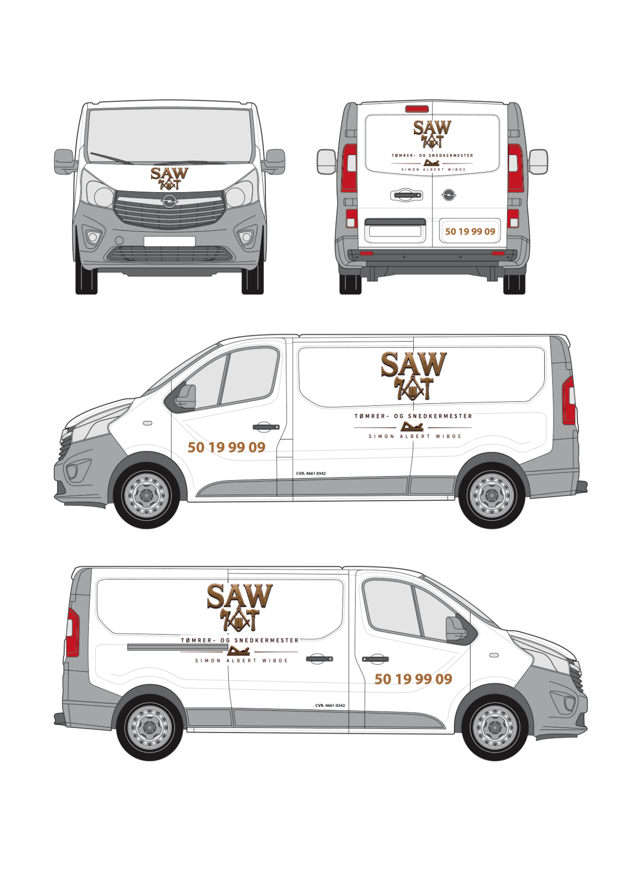 Original bildekoration til SAW Opel Vivaro med præcist firmalogo